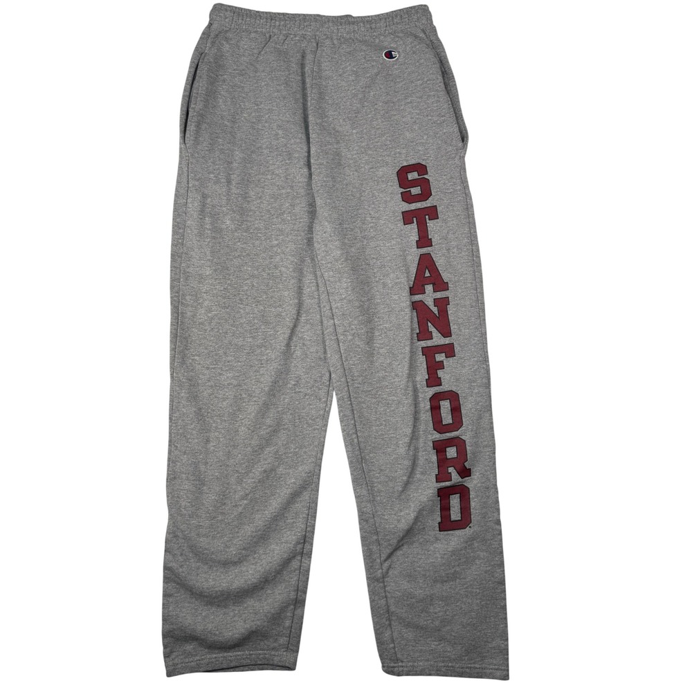 Champion Stanford Sweatpants Mens Small Gray Fleece Athletic Logo Lounge Y2K
